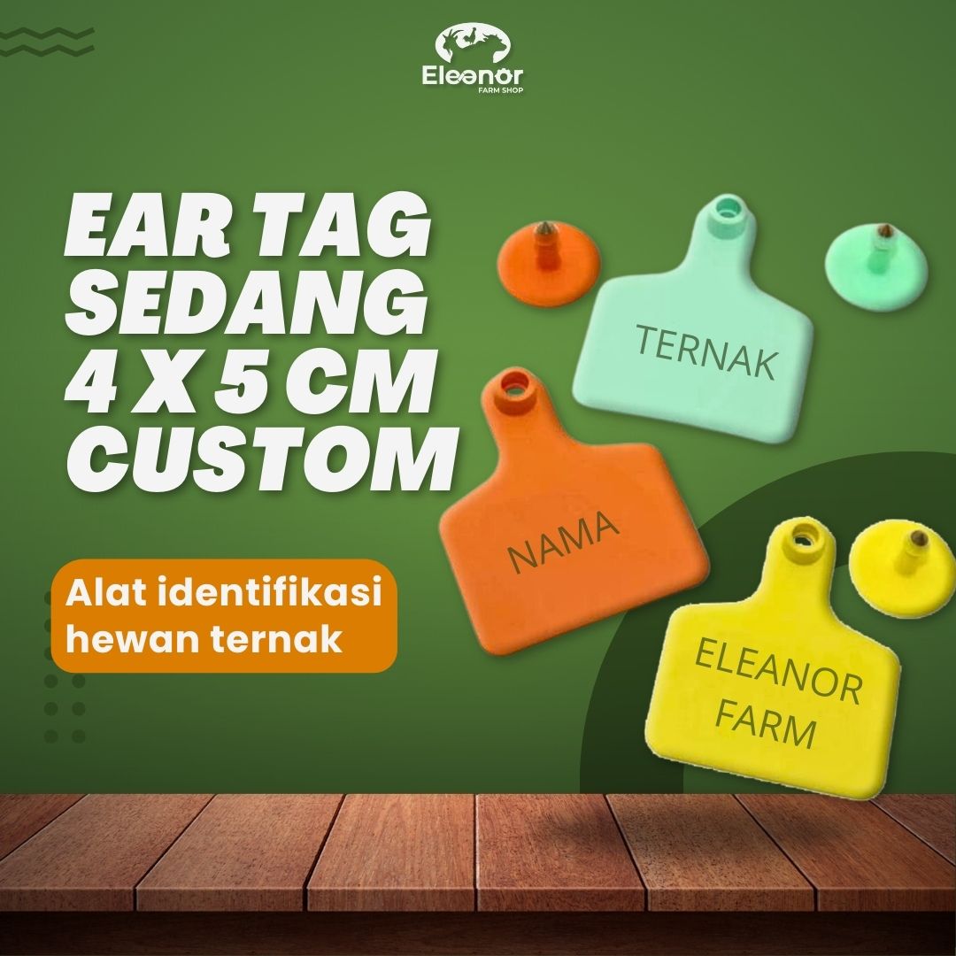 Eartag Custom Nama dan Nomor untuk Kambing Domba Sapi ukuran 4x5cm 10Biji