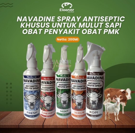 Navadine Spray Obat PMK Hewan Ternak Sapi Kambing Domba Antiseptic - Medicow 250Ml
