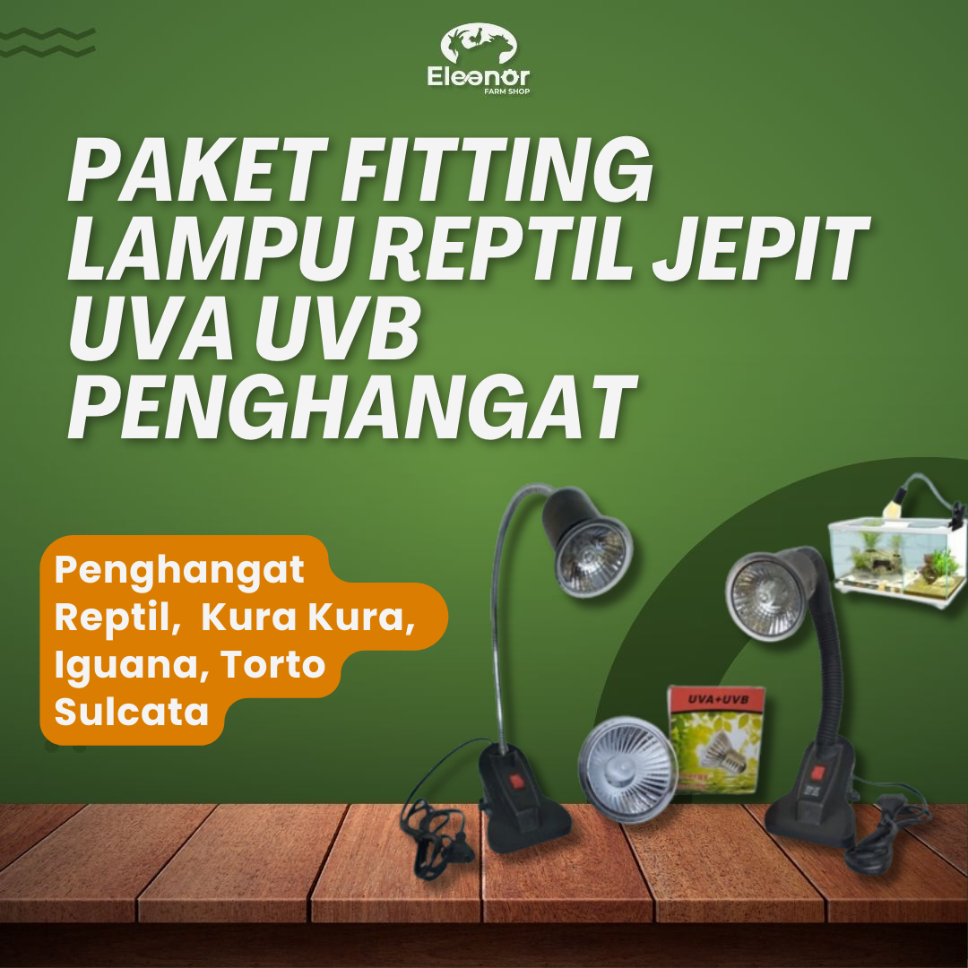 Paket Fitting Lampu Reptil Jepit UVA UVB Penghangat Reptil Kura Kura Iguana Torto Sulcata