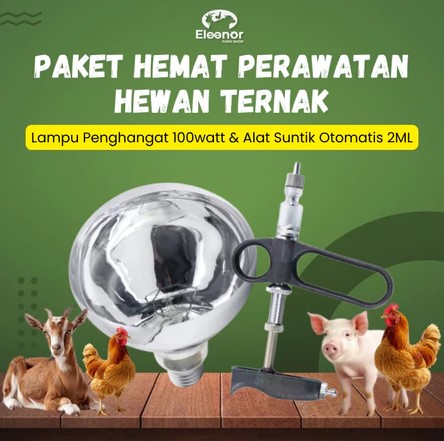 Paket Hemat Perawatan Ternak Alat Suntik Otomatis 2ML Hitam dan Lampu Penghangat 100 Watt Pemanas Ayam Babi Kambing Sapi dll