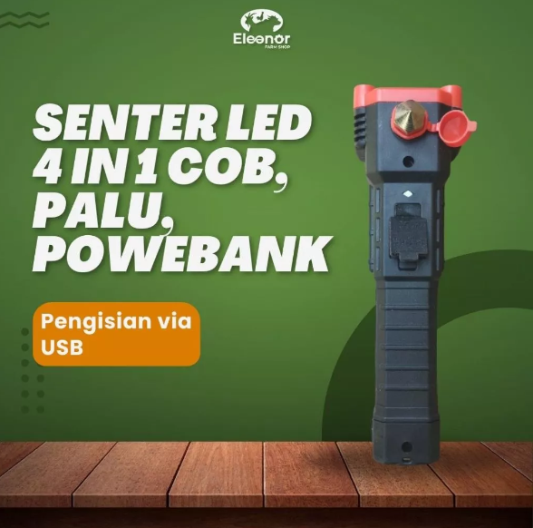 Senter LED COB Powerbank Palu Multifungsi 4 In 1 Lampu Senter