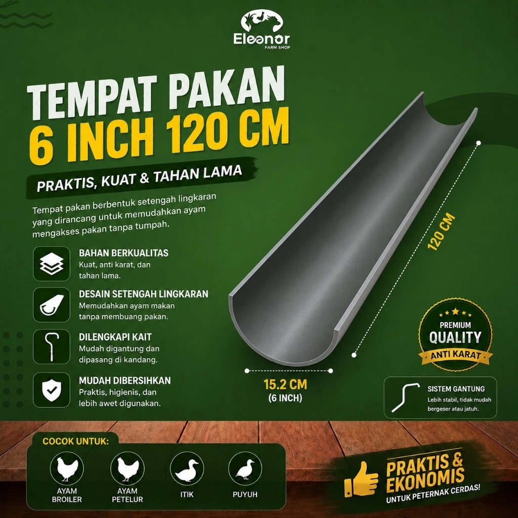 Tempat Pakan Ayam 6 Inch Panjang 120 cm
